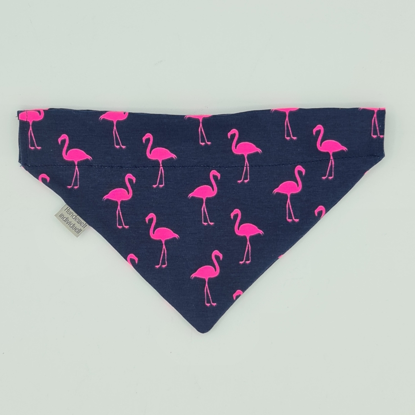 Halstuch für den Hund in dunkelblau mit pinken Flamingos
